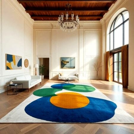 Handcrafted Color Block Circle Modern Living Room Rug